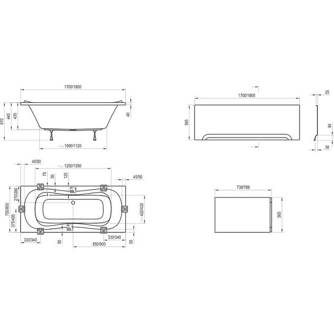 Акрилова ванна Ravak Campanula II CA21000000 (170x75 см), Доступні розміри: 170 x 75, фото , изображение 4