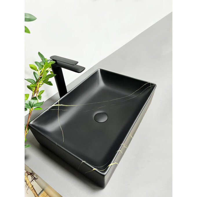 Умивальник VBI Latina Marble Matt VBI-013103 (50x35 см, чорний матовий мармур), Доступні розміри: 50 x 35, Колір виробника: чорний мармур матовий, фото 