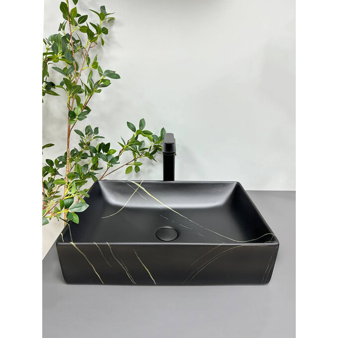 Умивальник VBI Latina Marble Matt VBI-013103 (50x35 см, чорний матовий мармур), Доступні розміри: 50 x 35, Колір виробника: чорний мармур матовий, фото , изображение 2