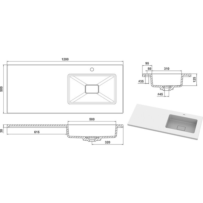 Умивальник-стільниця Snail Аляска R 167RA100 (120x50 см, з крилом), Доступні розміри: 120 x 50 R, Колір виробника: білий глянець, фото , изображение 19