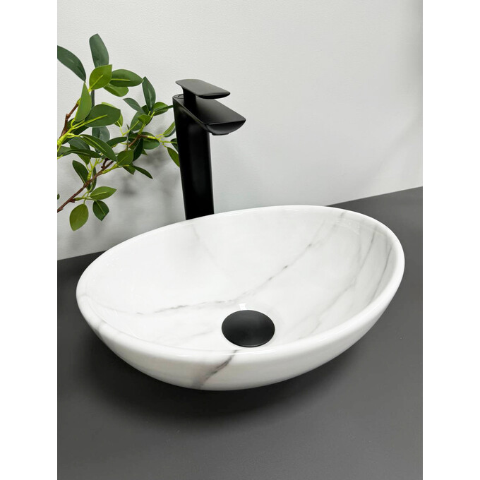 Раковина VBI Parma S Nature Marble Gloss VBI-011002 (34x26 см, світлий мармур, чаша), Доступні розміри: 34 x 26, Колір виробника: білий мармур, фото , изображение 2