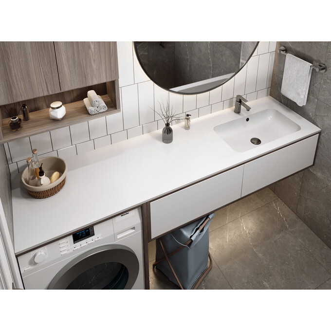 Умывальник-столешница Miraggio Della 1900 R Miramarble 8813762 (190x50 см, с крылом), Доступные размеры: 190 x 50 R, Технология производства: Miramarble, Цвет производителя: белый глянец, фото 2