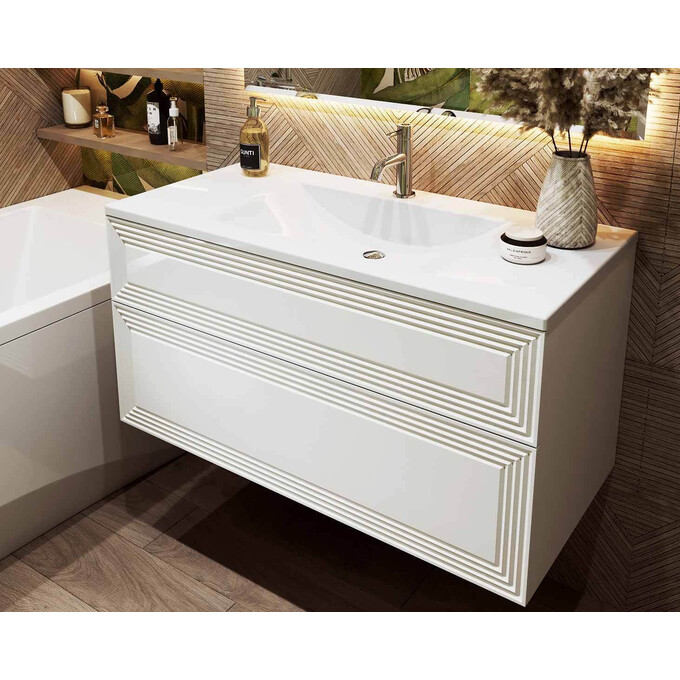 Тумба Snail Азалія з умивальником Snail Орфей 990КМ2165A100 (99 см, біла глянсова, підвісна), фото , изображение 2