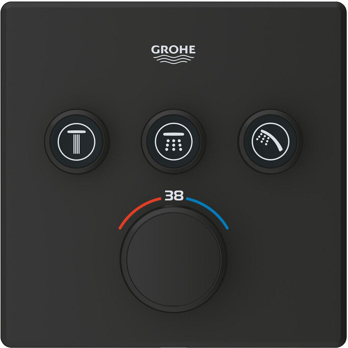 Зовнішня частина змішувача прихованого монтажу з термостатом для ванни Grohe Grohtherm SmartControl 102167KF00 (чорний фантомний), фото , изображение 3