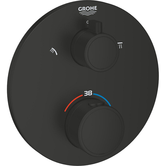 Внешняя часть смесителя скрытого монтажа с термостатом для ванны Grohe Grohtherm 1022082430 (черная матовая), фото 