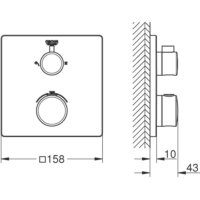Внешняя часть смесителя скрытого монтажа с термостатом для ванны Grohe Grohtherm 1022092430 (черная матовая), фото 6