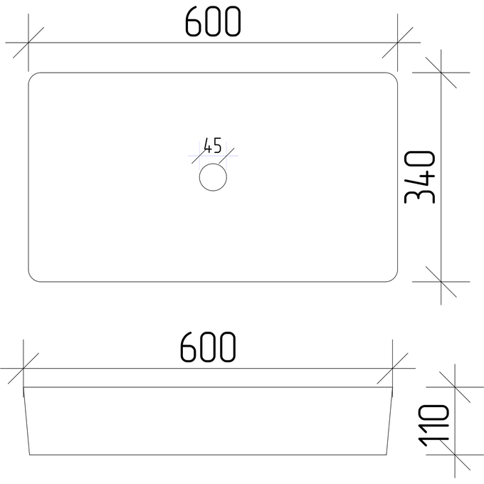 Раковина VBI Triest Black Matt VBI-012701 (60x34 см, чорна матова), Доступні розміри: 60 x 34, Колір виробника: чорний матовий, фото , изображение 4