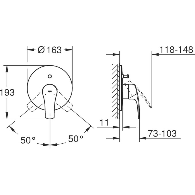 Зовнішня частина змішувача прихованого монтажу для ванни Grohe Eurosmart 194502433 (чорна матова), фото , изображение 6