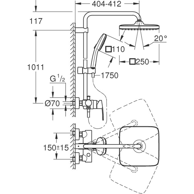 Душева система Grohe Tempesta Cube 250 26692001, фото , изображение 5