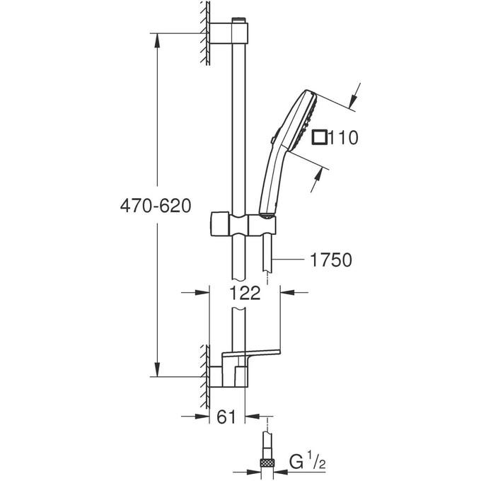 Душовий гарнітур Grohe Tempesta Cube 110 26907003 (з поличкою), фото , изображение 7