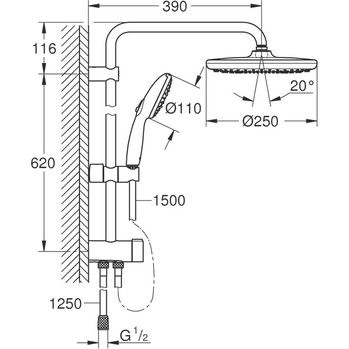 Душова система Grohe Tempesta 250 Flex 269802431 (чорна матова, без змішувача), фото , изображение 7