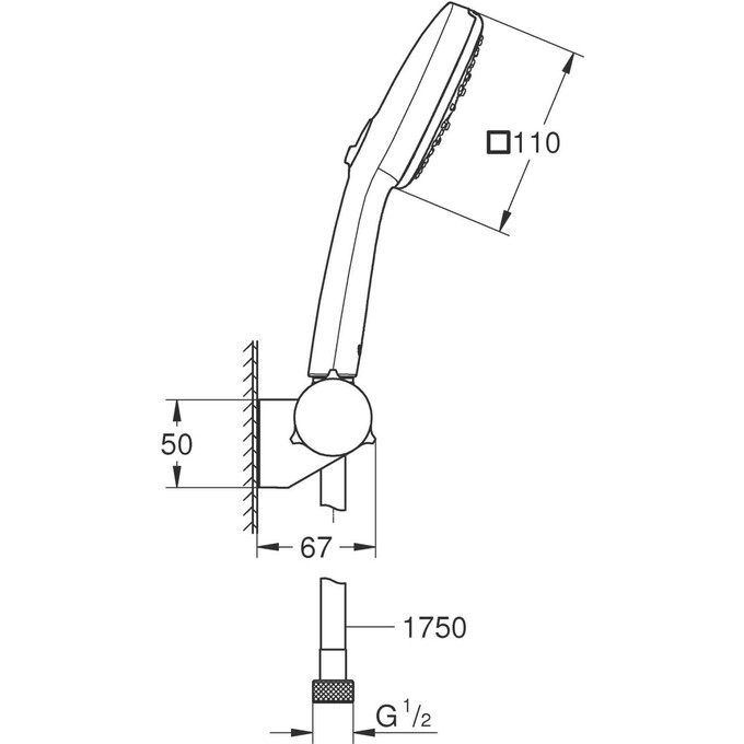 Лейка для душа Grohe Tempesta Cube 110 27584003 (трехрежимная, с шлангом и держателем), фото 8