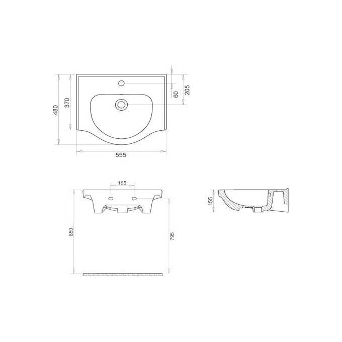 Тумба RJ Aster-L з умивальником RJ Lotus RJFU035-0155GRSET (RJFU035-0155GR + RZJ200, 55 см, сіра, підлогова), фото , изображение 2