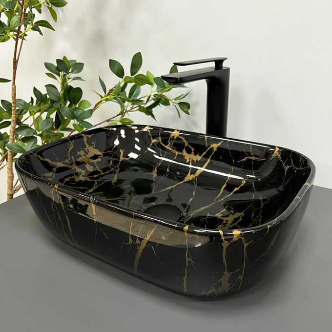 Раковина VBI Ravenna Marble Black VBI-011207 (45x32 см, чорний мармур глянсовий, чаша), Доступні розміри: 45 x 32, Колір виробника: чорний мармур глянсовий, фото , изображение 2