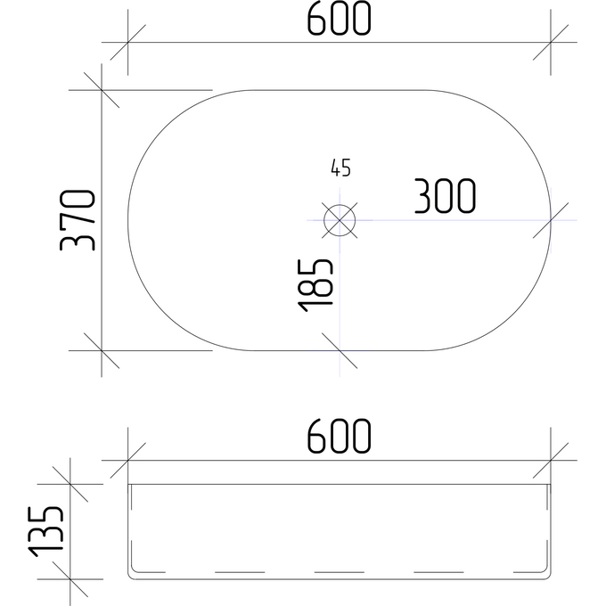 Раковина VBI Verona 60 Black Matt VBI-011303 (60x37 см, чорна матова), Доступні розміри: 60 x 37, Колір виробника: чорний матовий, фото , изображение 4