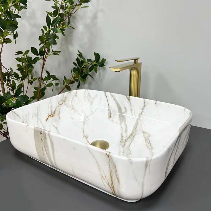 Раковина VBI Palermo Aiax Glossy VBI-012302 (50x39 см, мрамор, чаша), Доступные размеры: 50 x 39, Цвет производителя: мрамор глянцевый, фото 2