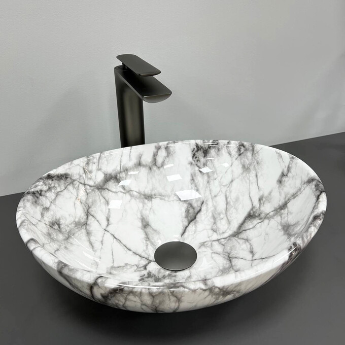 Раковина VBI Parma Statuario Gray Veins VBI-011010 (40x33 см, сірий мармур, чаша), Доступні розміри: 40 x 33, Колір виробника: сірий мармур, фото 