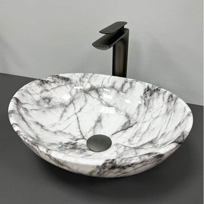 Раковина VBI Parma Statuario Gray Veins VBI-011010 (40x33 см, сірий мармур, чаша), Доступні розміри: 40 x 33, Колір виробника: сірий мармур, фото , изображение 2