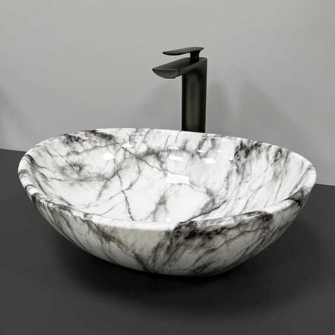 Раковина VBI Parma Statuario Gray Veins VBI-011010 (40x33 см, сірий мармур, чаша), Доступні розміри: 40 x 33, Колір виробника: сірий мармур, фото , изображение 3