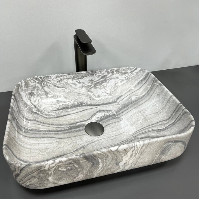 Раковина VBI Palermo Gray Onyx VBI-012303 (50x39 см, сірий мармур, чаша), Доступні розміри: 50 x 39, Колір виробника: сірий мармур, фото 