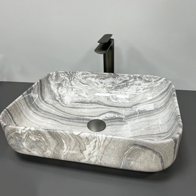 Раковина VBI Palermo Gray Onyx VBI-012303 (50x39 см, сірий мармур, чаша), Доступні розміри: 50 x 39, Колір виробника: сірий мармур, фото , изображение 3