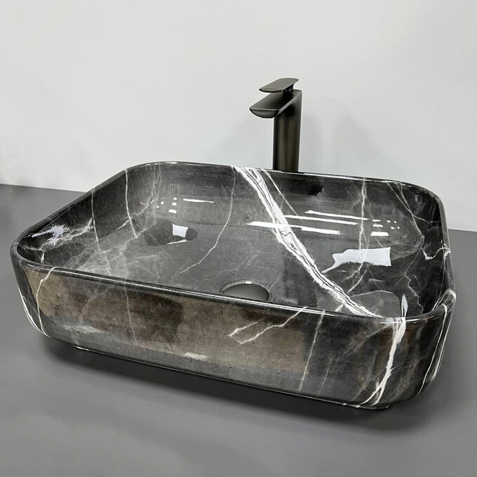 Раковина VBI Palermo Dark Gray Agate VBI-012304 (50x39 см, темно-сірий мармур, чаша), Доступні розміри: 50 x 39, Колір виробника: темно-сірий мармур, фото , изображение 3