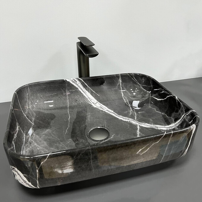 Раковина VBI Palermo Dark Gray Agate VBI-012304 (50x39 см, темно-сірий мармур, чаша), Доступні розміри: 50 x 39, Колір виробника: темно-сірий мармур, фото 