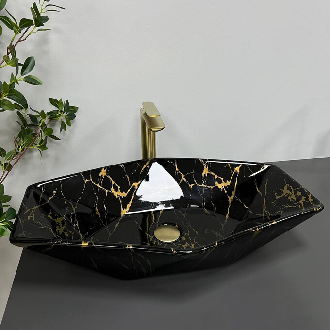 Раковина VBI Venezia Marble Black VBI-012405 (62x41 см, чорний мармур глянсовий, чаша), Доступні розміри: 62 x 41, Колір виробника: чорний мармур глянсовий, фото , изображение 2
