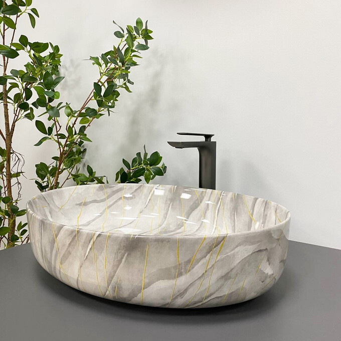 Умивальник VBI Udine Stone Glossy VBI-012102 (55x42 см, камінь глянсовий, чаша), Колір виробника: камінь глянсовий, фото , изображение 3