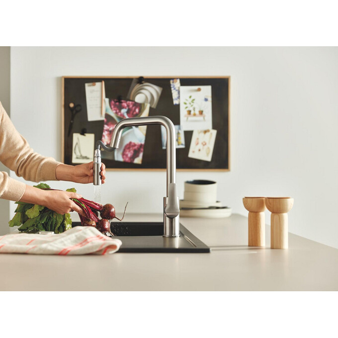 Змішувач для кухні Grohe Eurosmart 30619DC0 (суперсталь, з висувною лійкою), Колір виробника: суперсталь, фото , изображение 3