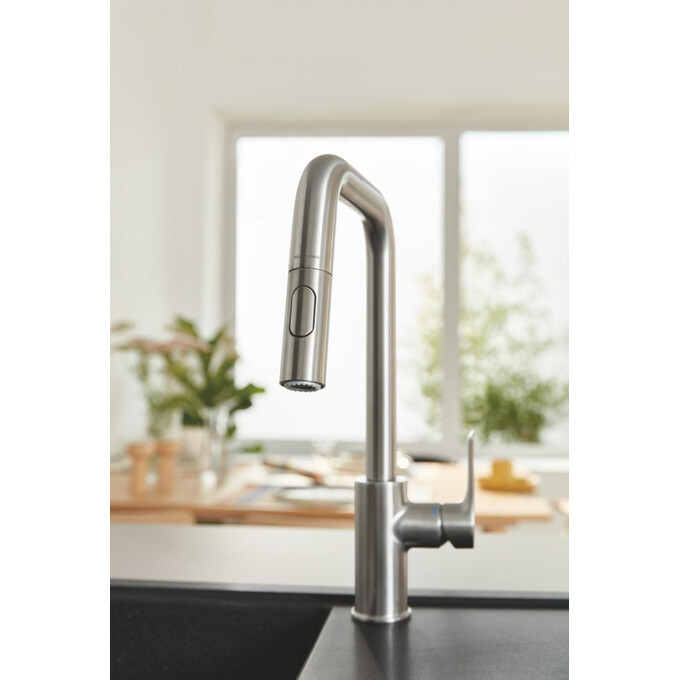 Змішувач для кухні Grohe Eurosmart 30619DC0 (суперсталь, з висувною лійкою), Колір виробника: суперсталь, фото , изображение 4