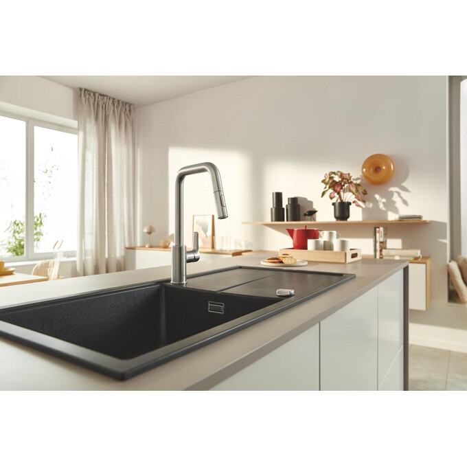 Змішувач для кухні Grohe Eurosmart 30619DC0 (суперсталь, з висувною лійкою), Колір виробника: суперсталь, фото , изображение 2