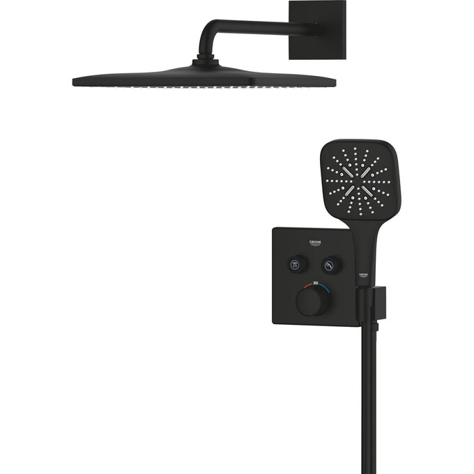 Душова система з термостатом Grohe Grohtherm SmartControl & Rainshower Mono 310 Cube 34865KF0 (чорна матова, прихованого монтажу), фото , изображение 4