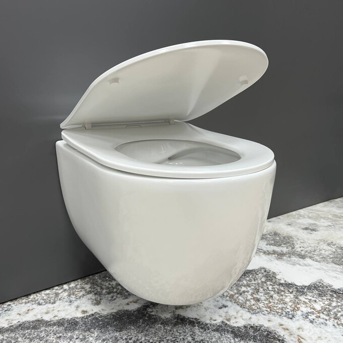 Безобідковий підвісний унітаз VBI Vulcano White VBI-020400 (білий глянсовий, з сидінням), Колір виробника: білий глянець, фото , изображение 3