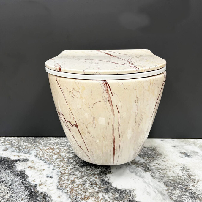 Безободковый подвесной унитаз VBI Vulcano Aiax VBI-020407 (мрамор, с сиденьем), Цвет производителя: мрамор, фото 5