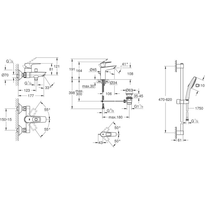 Комплект змішувачів 3 в 1 для ванної кімнати Grohe BauLoop New M-Size UA123215M1 (23603001+23762001+26748003), фото , изображение 16