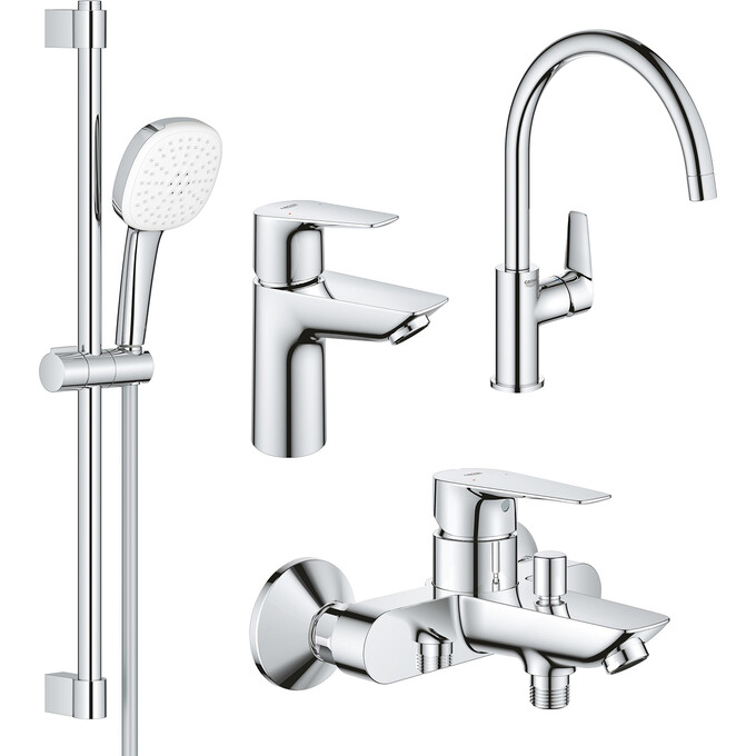 Комплект змішувачів 4 в 1 для ванної кімнати та кухні Grohe BauEdge New S-Size UA123218K1 (23605001+23330001+31233001+26748003), фото 