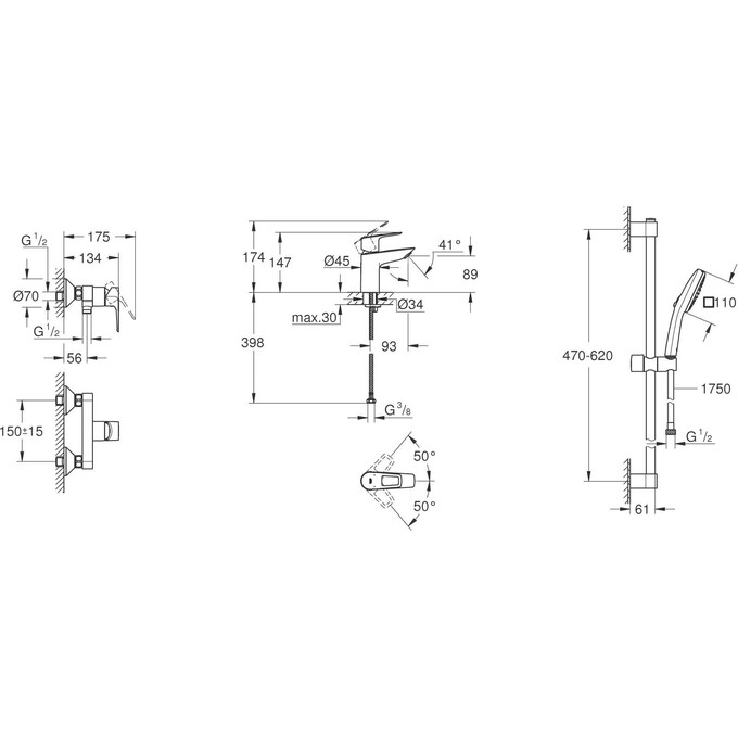 Комплект змішувачів 3 в 1 для ванної кімнати Grohe BauLoop New S-Size UA123220S1 (23634001+23337001+26748003), фото , изображение 15