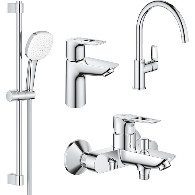 Комплект змішувачів 4 в 1 для ванної кімнати та кухні Grohe BauLoop New S-Size UA123225K3 (23603001+23337001+31232001+26748003), фото 