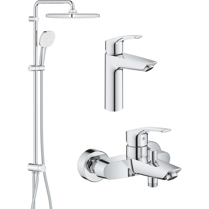 Комплект змішувачів 3 в 1 для ванної кімнати Grohe Eurosmart New M-Size UA123246R1 (33300003+23324003+26694001), фото 
