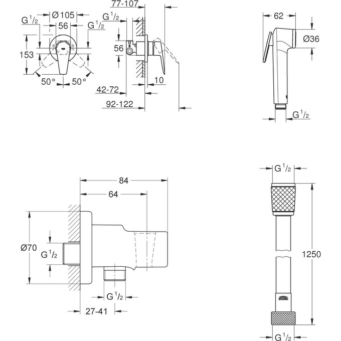 Гигиенический душ со смесителем BauEdge New UA28512003 (29040001+28150002+28628001+27512001), фото 13