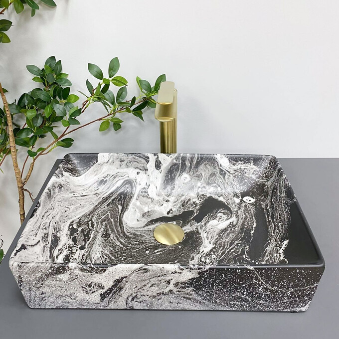 Умивальник VBI Latina Dark Marmo VBI-013104 (50x35 см, темний мармур), Доступні розміри: 50 x 35, Колір виробника: темний мармур, фото , изображение 2