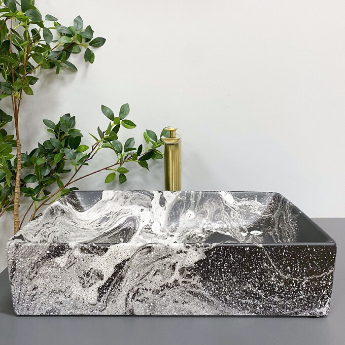Умивальник VBI Latina Dark Marmo VBI-013104 (50x35 см, темний мармур), Доступні розміри: 50 x 35, Колір виробника: темний мармур, фото , изображение 3