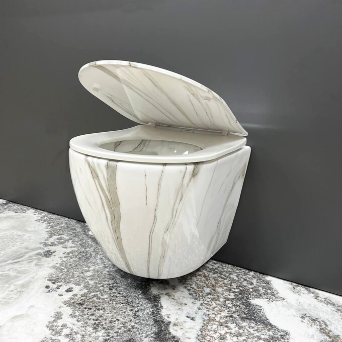 Безободковый подвесной унитаз VBI Vulcano Lava VBI-020406 (мрамор, с сиденьем), Цвет производителя: мрамор глянцевый, фото 3