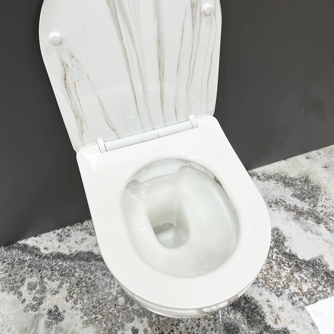 Безободковый подвесной унитаз VBI Vulcano Lava VBI-020406 (мрамор, с сиденьем), Цвет производителя: мрамор глянцевый, фото 4