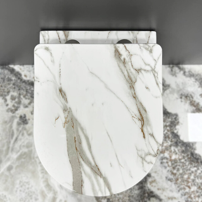 Безободковый подвесной унитаз VBI Vulcano Lava VBI-020406 (мрамор, с сиденьем), Цвет производителя: мрамор глянцевый, фото 5