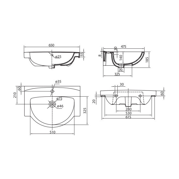 Тумба RJ Toft-L с умывальником Kolo Freja RJFU026-4165WHSET (RJFU026-4165WH + L71965000, 65 см, белая глянцевая, напольная), Доступные размеры: 65, Цвет производителя: белый глянец, фото 2