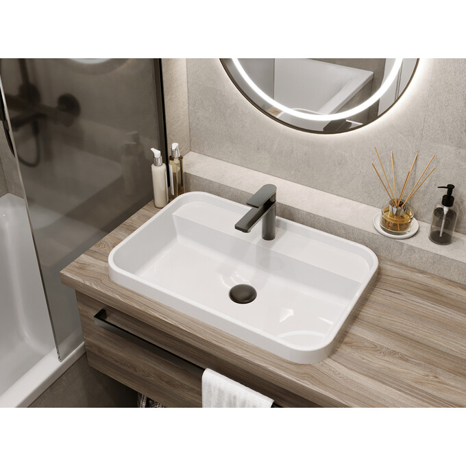 Умивальник Miraggio Ocean 600 Miramarble 8813901 (60x40 см), Доступні розміри: 60 x 40, Технологія виробництва: Miramarble, Колір виробника: білий глянець, фото , изображение 3