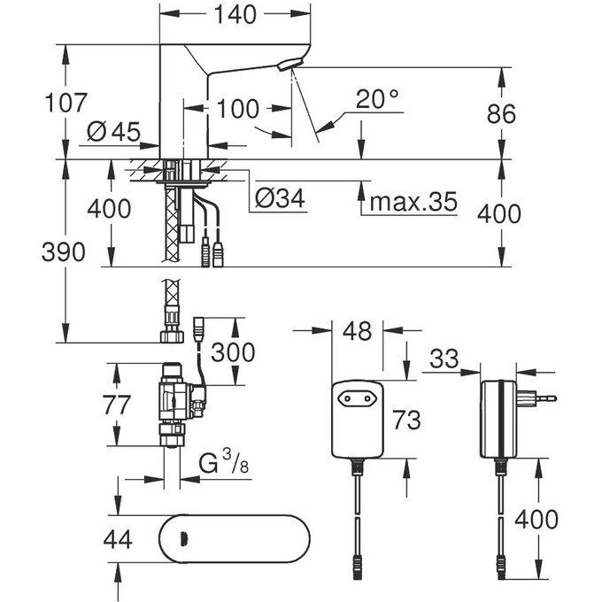 Кран для раковини Grohe Euroeco Cosmopolitan E 36269000 (сенсорний, без змішування), фото , изображение 6
