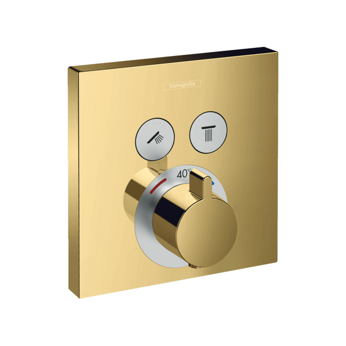 Внешняя часть смесителя скрытого монтажа с термостатом для ванны Hansgrohe ShowerSelect Polished Gold Optic 15763990 (золотая), Цвет производителя: полированное золото, фото 